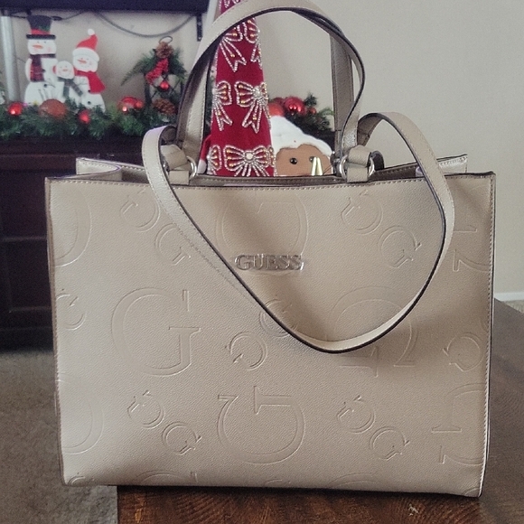 Guess Handbags - GUESS Taupe Embossed Tote Bag